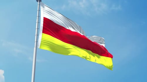 White Red Yellow Striped Flag Waving Realistic Animation