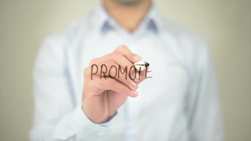 Promote, Man Writing on Transparent Screen