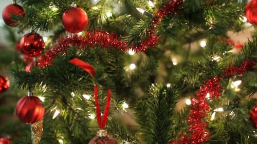 Christmas Tree with Red Ornaments and Garland
