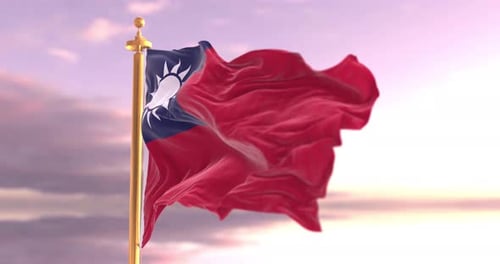 Taiwan Flag Waving in Realistic Motion Loop