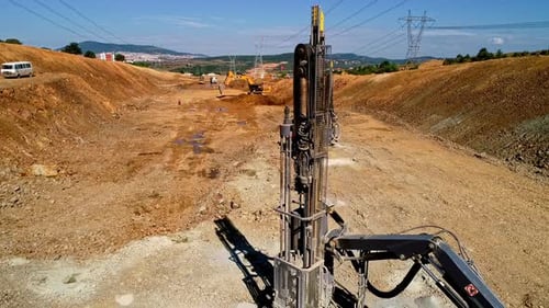 Aerial View of Large Industrial Drilling Machines at an Infrastructure Construction Site