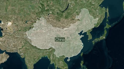 Animated Satellite Map Zoom to China with Country Label