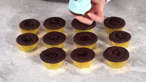 Time Lapse Filling in Chocolate Cupcakes with Chocolate Ganache