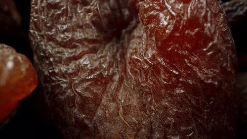 Dried Apricots Shimmering on Black Background