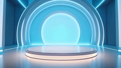 Futuristic Stage Podium with Neon Arches and Glowing Platform