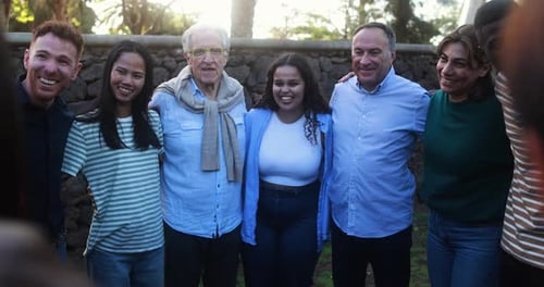 Group of Multigenerational People Standing in a Circle - Multiracial Friends With
