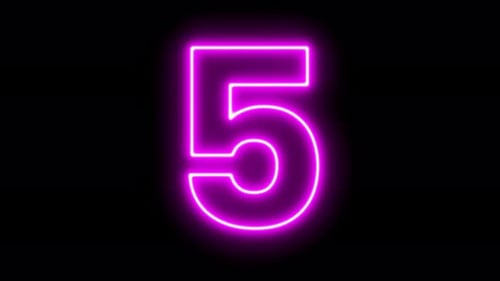 Bright Neon Number Five Drawing Animation