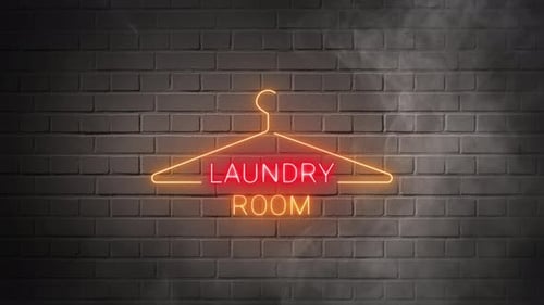 Glowing Laundry Room Neon Sign with Hanger Icon