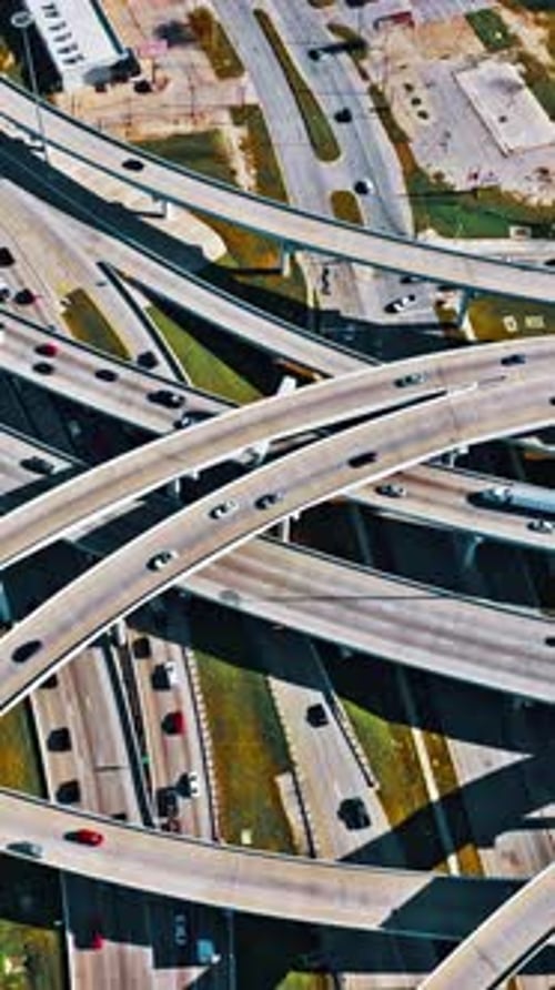 Aerial view of intricate highway system in Dallas, USA