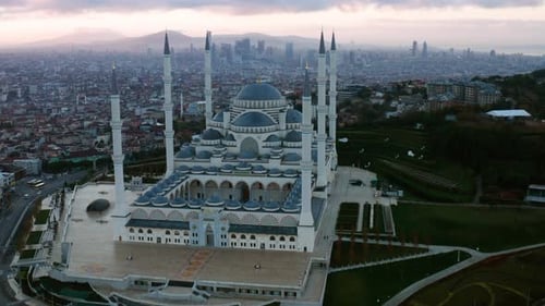 Exterior View Of Grand Camlica Mosque In Uskudar, Istanbul, Turkey. - aerial