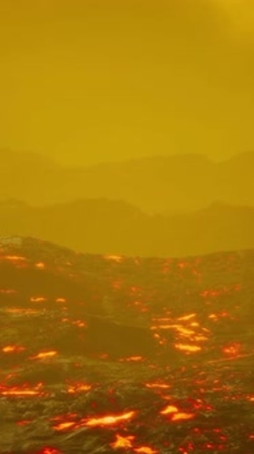 Beautiful View at Night of the Active Volcano with Red Lava