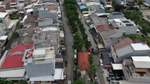 Drone aerial Jakarta flooding bad weather