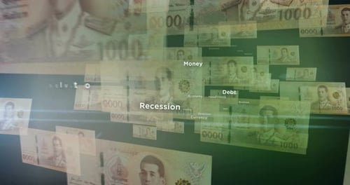 Thailand Baht 1000 banknote – flying between transparent money