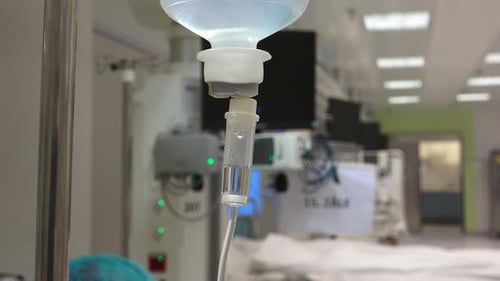 IV Drip Close-Up in a Hospital Setting