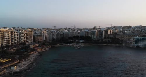 Aerial view of St Julian's Bay buildings, Malta.