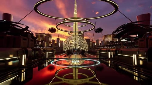 Estilo de edificios urbanos futuristas de ciencia ficción