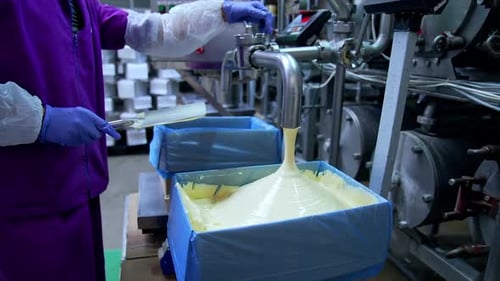 Making butter on a dairy factory.