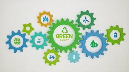 Green Energy cogwheel loopable animation with icons