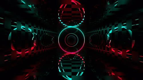 Turquoise And Pink Contrast Mesh With Neon Glowing Rings Background VJ Loop In 4K