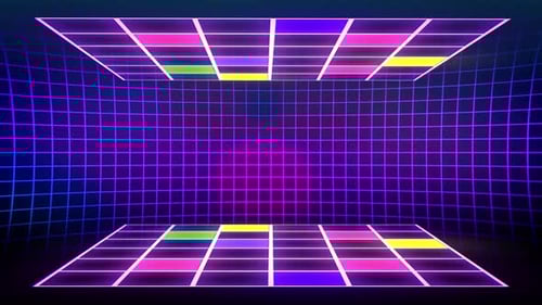 Retro Neon Cyberspace Grid Room Animated Background