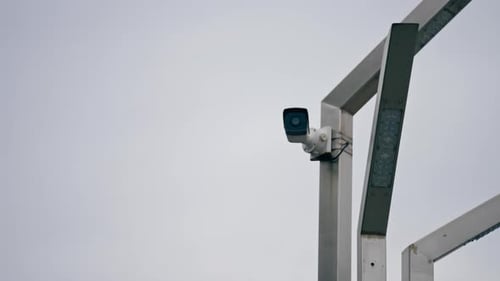 Ukraine Kyiv Summer August 2 2024 Pedestrian Modern Bridge Order Monitoring System Newest Night