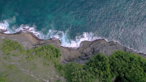 Aerial View on Mountain Landscape of Summer Ocean Coast and Blue Sea Water Waves