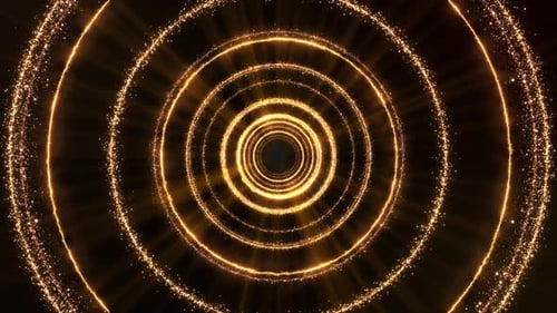 Golden Circle Luxus-Leuchtring Geometrischer Luxus-Goldener Kreis rotiert Partikellinien auf Schwarz