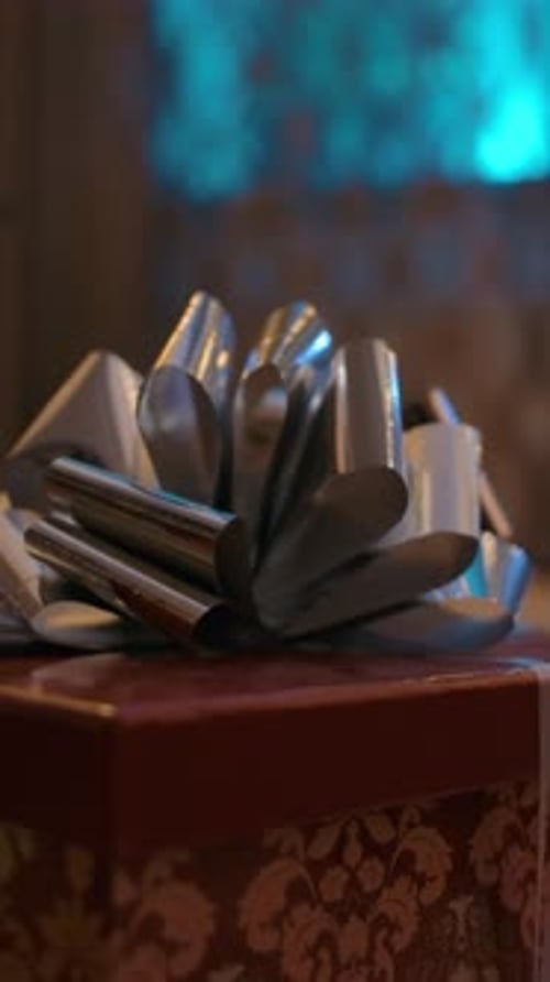 Vertical of The Camera Revolves Around a Christmas Present