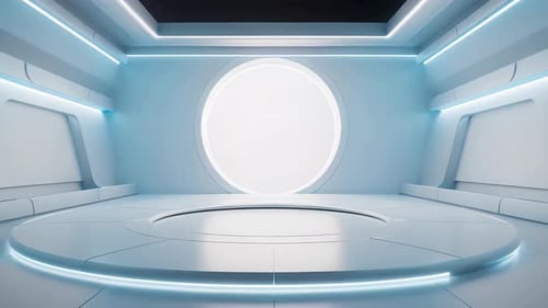 podium Futuristic showcase with platform for product displaying. Empty modern stage display