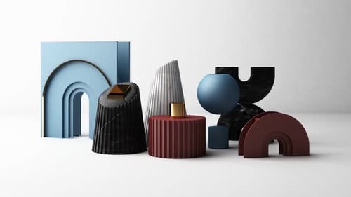 Animated Abstract Geometric 3D Shapes with Modern Textures