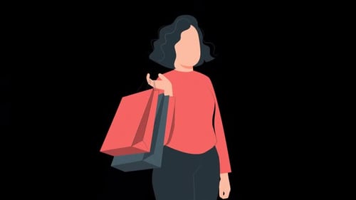 Flat Design Animated Illustration of Woman Shopping with Bags