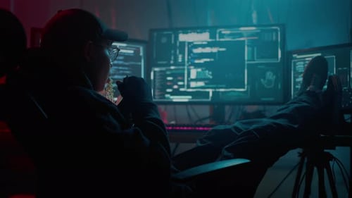 Programmer Relaxing at Desk While Coding