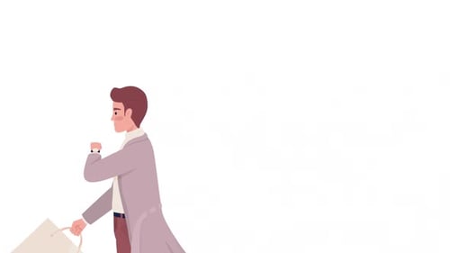 Animated Man Walking, Checking Watch, and Carrying Shopping Bag