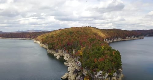Aerial dolly over the autumnal West Virginia woodlands