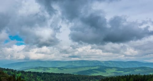 Mountain Lake Timelapse at the Summer or Autumn Time Wild Nature and Rural Field Clouds Movement