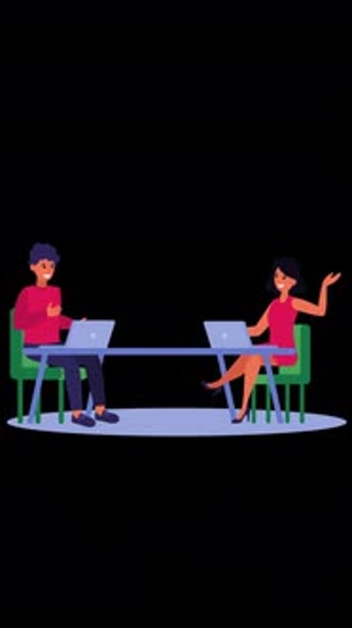Two People are Talking at the Table Vertical Alpha Channel