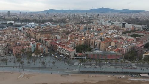 Barcelona Central Beach Aerial View Sant Miquel Sebastian Plage Barceloneta District Catalonia