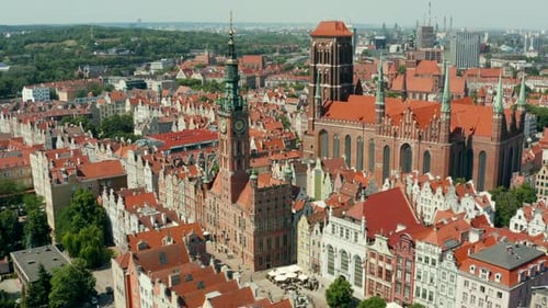 Aerial View of the Medieval European City of Gdansk Poland