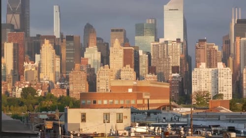 New York City Manhattan Midtown Skyline From Queens USA Skyscraper Buildings Rooftop Cityscape