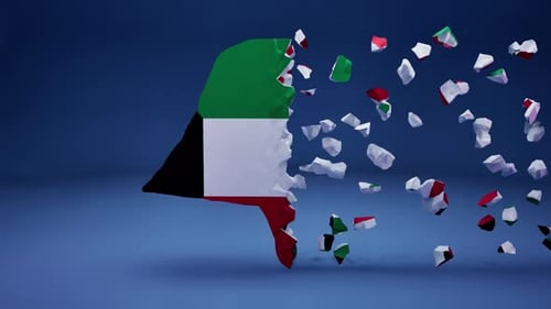 Kuwait Map Reveal with Flag Colors and Geometric Fragments