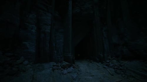 Mysterious Dark Entrance in a Distant Cave During Nighttime Exploration