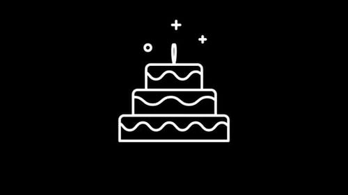 Animated Minimalist Birthday Cake Line Icon