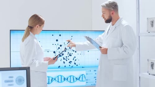 Scientists Analyse Data in Bright Modern Laboratory