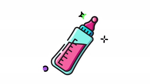 Animated Baby Bottle Icon with Pink Liquid