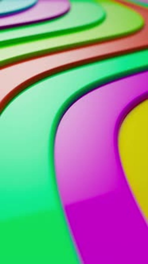 Colorful geometric wave shapes smoothly moving from left to right.