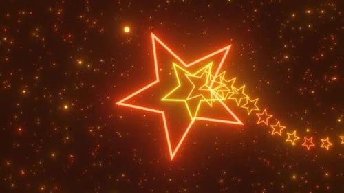 Spinning Golden Stars Roller Coaster Endless Neon Glow Space Tunnel