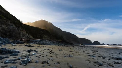 Time Lapse Of Morning Sun On Beautiful Usa West Coast Beach
