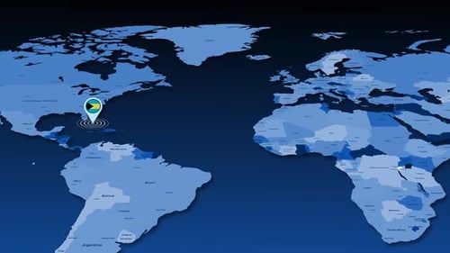Bahamas-Flaggensymbol GPS-Standortverfolgungs-Animation auf Erdkarte