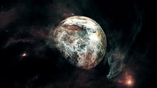 Rotating Planet and Nebulae in Deep Space