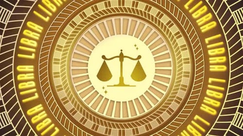 Golden Libra Zodiac Sign Rotating in Abstract Geometric Loop